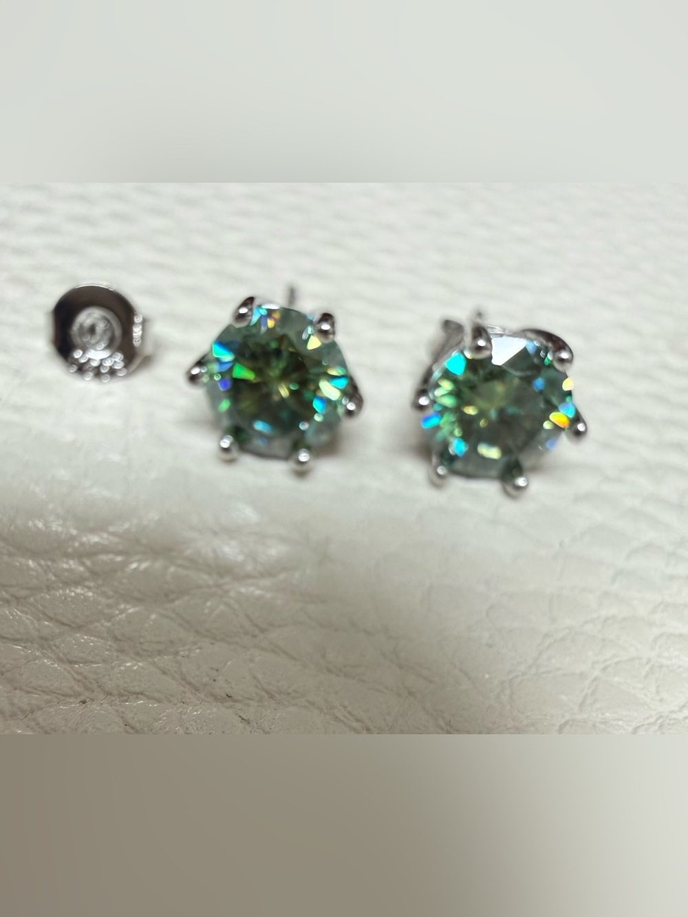 Green Solitaire Moissanite Stud Earrings in Sterling Silver Setting - 1.0 ct